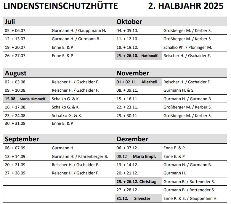 Dienstplan 2025 2